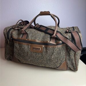 Vintage American Tourister Stylish Brown Tweed Overhead Duffle Travel Bag